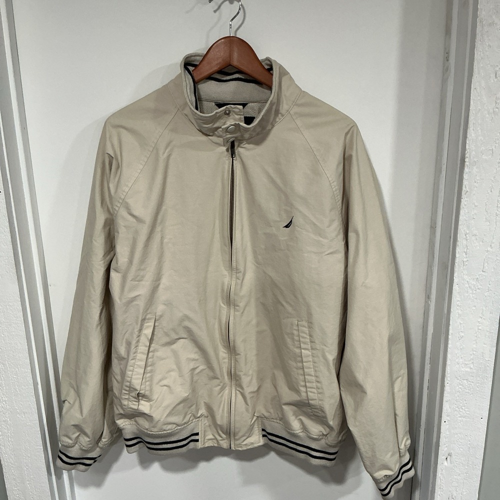 Vintage Nautica Bomber Jacket, Cream, Men's XL, Coastal